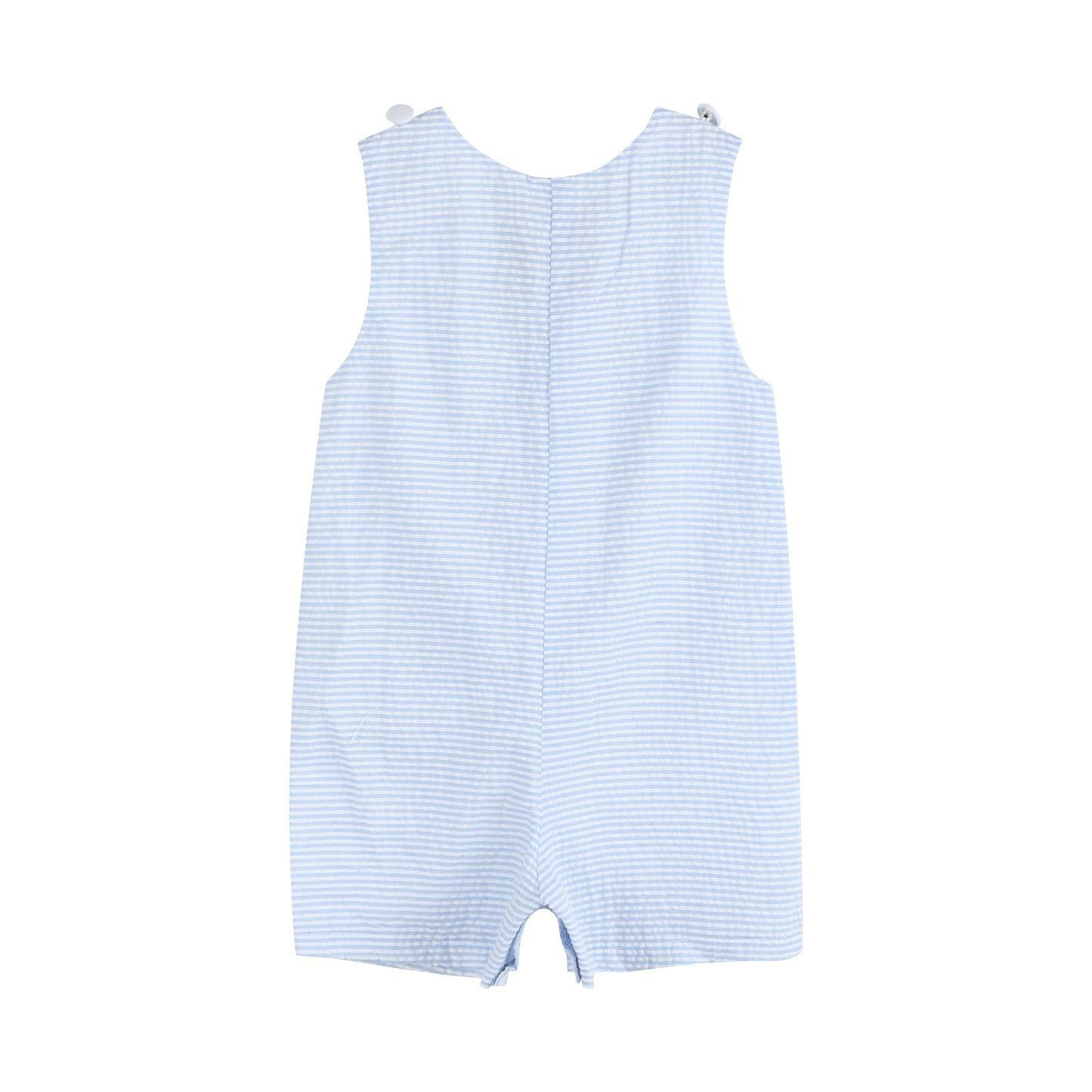 Light Blue Seersucker Pom Pom Bunny Shortalls