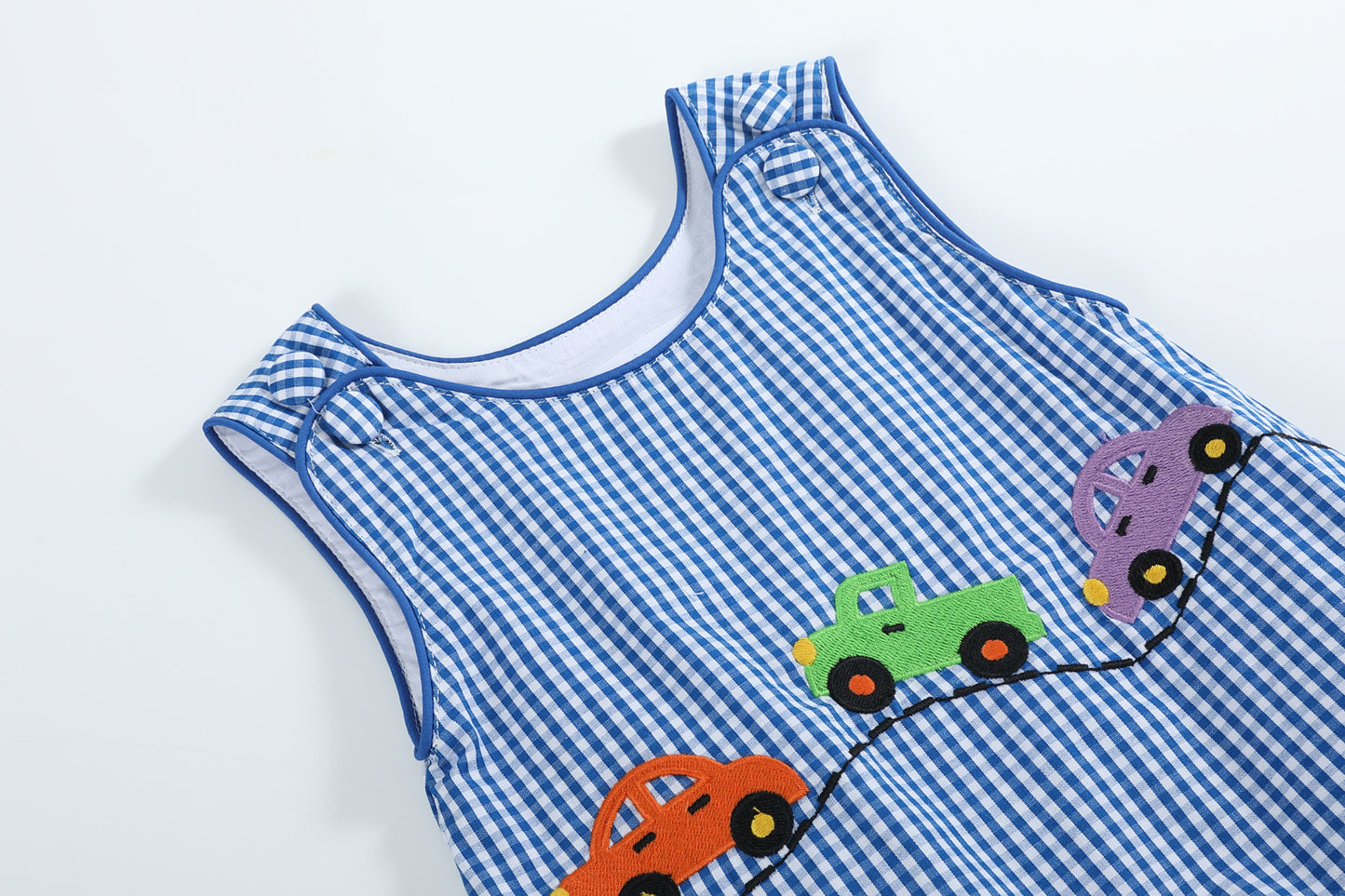 Dark Blue Gingham Car Romper