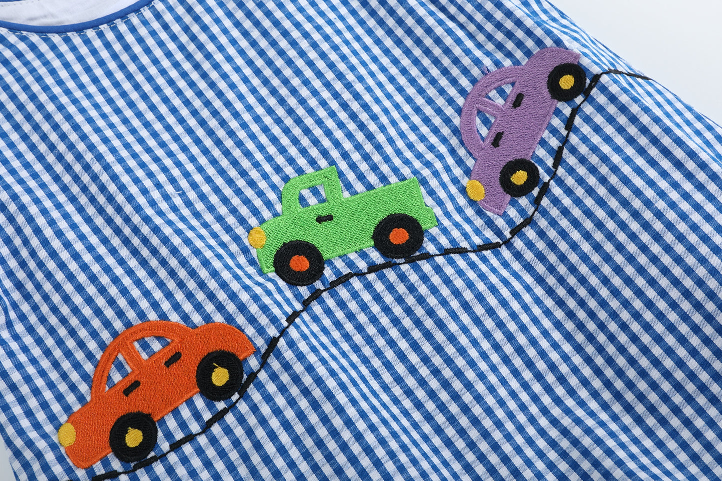 Dark Blue Gingham Car Romper