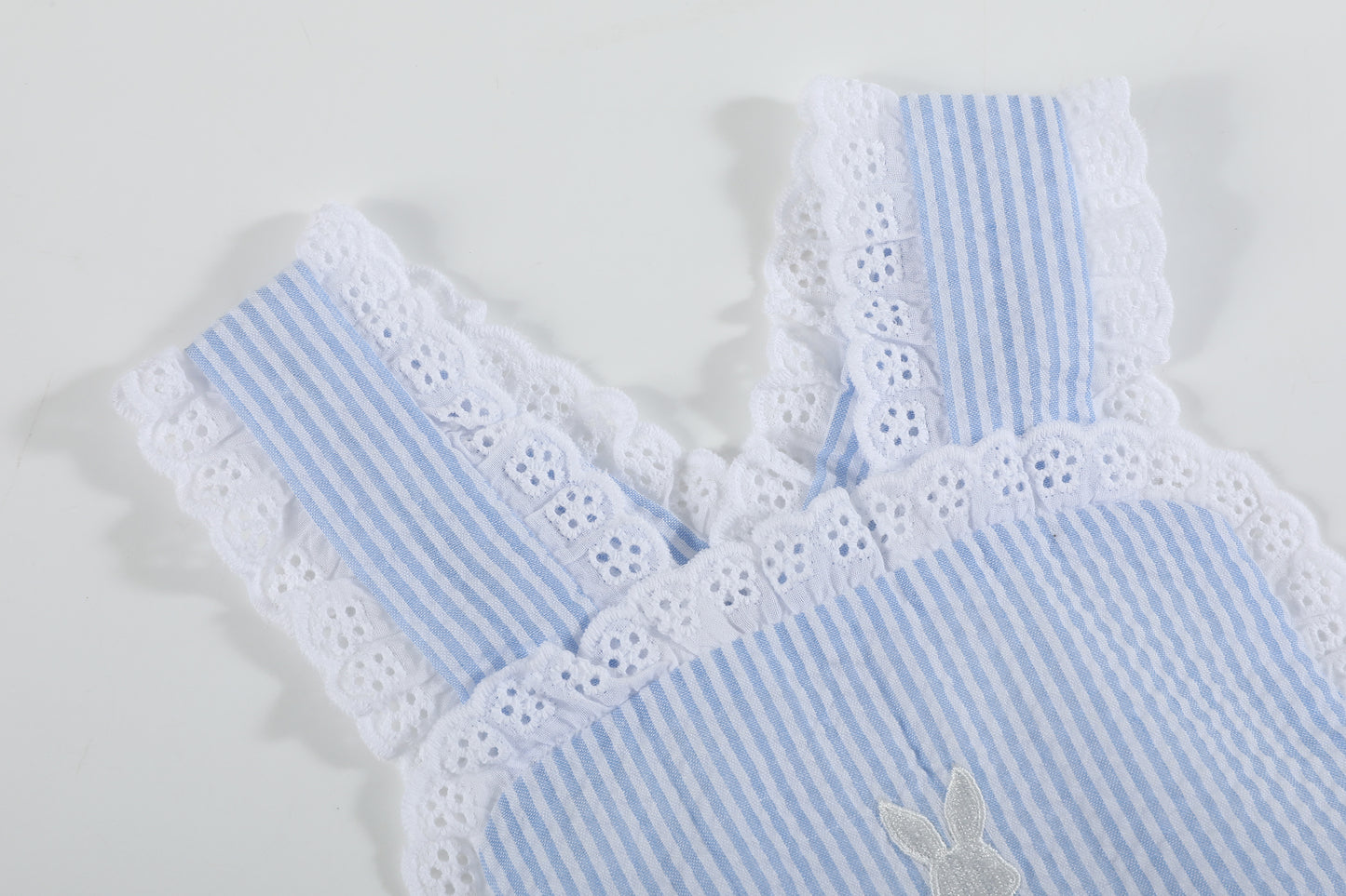 Light Blue Seersucker Easter Bunny Ruffle Romper