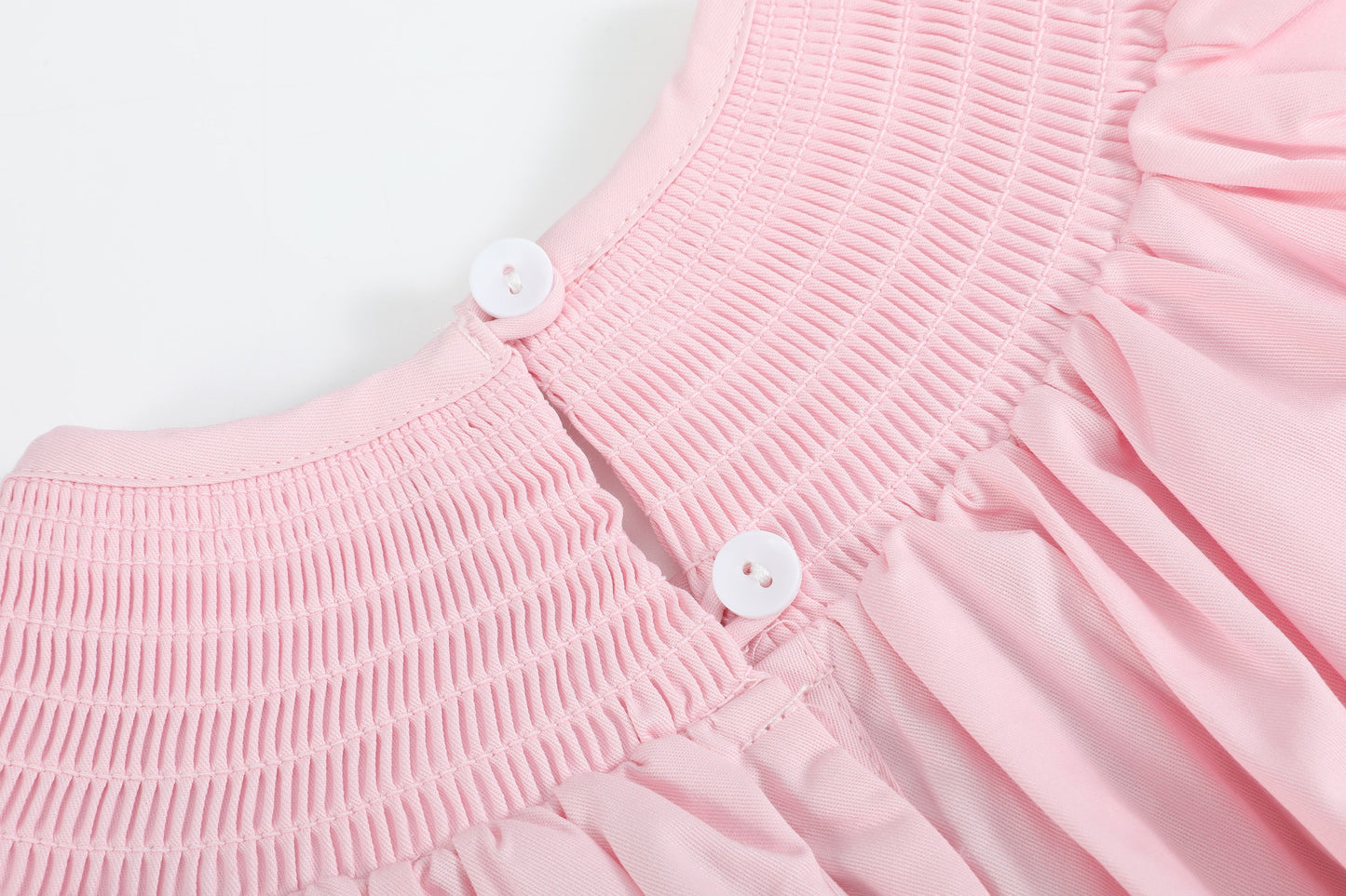 Pink and White Bows Smocked Bishop Dress