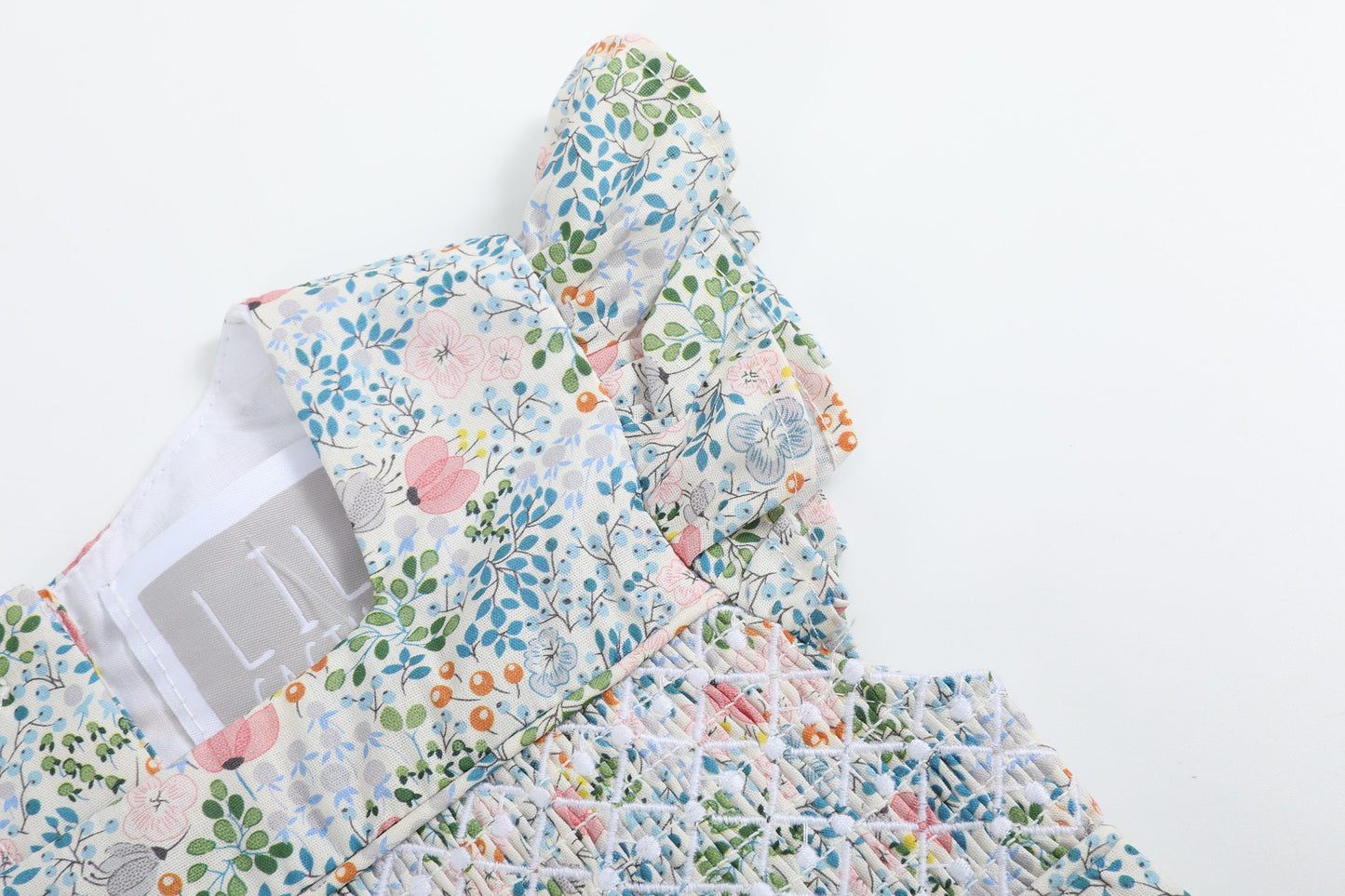 Pink Floral Print Smocked Futter Romper