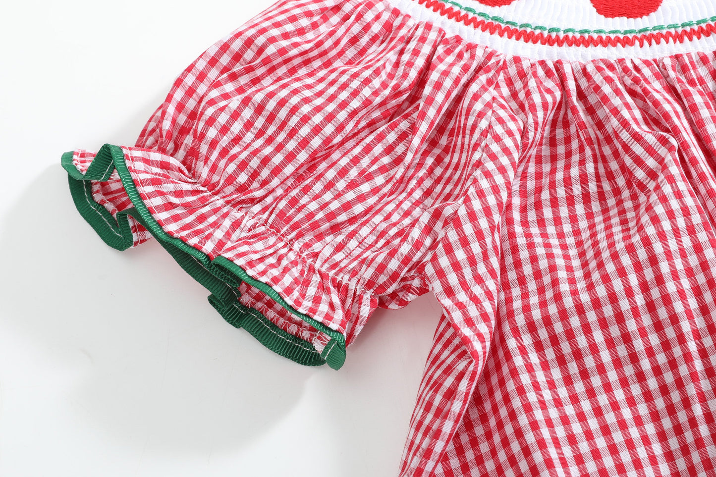 Red Gingham Apple Smocked Bishop Dress