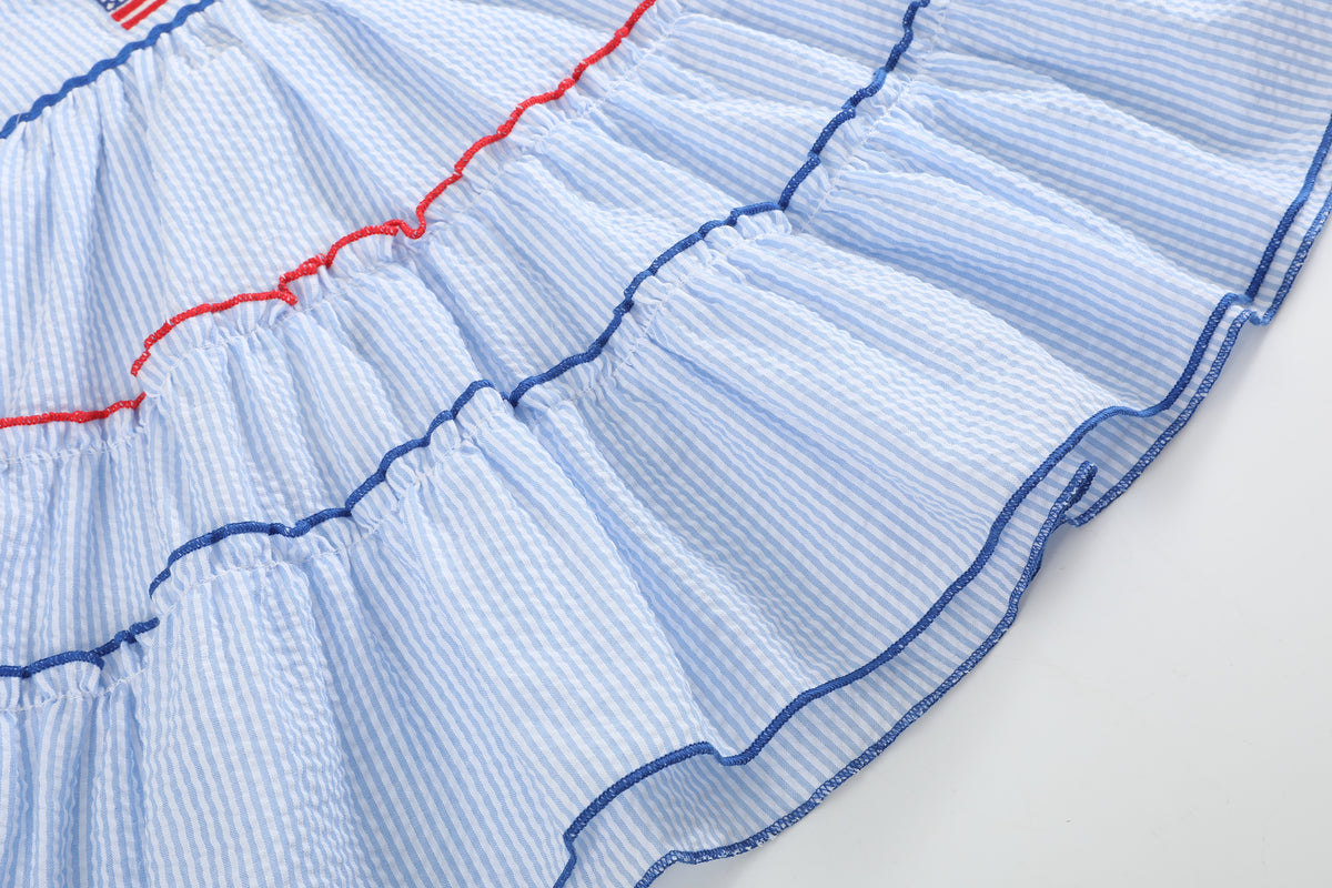 Blue Seersucker USA Flag Layered Sundress