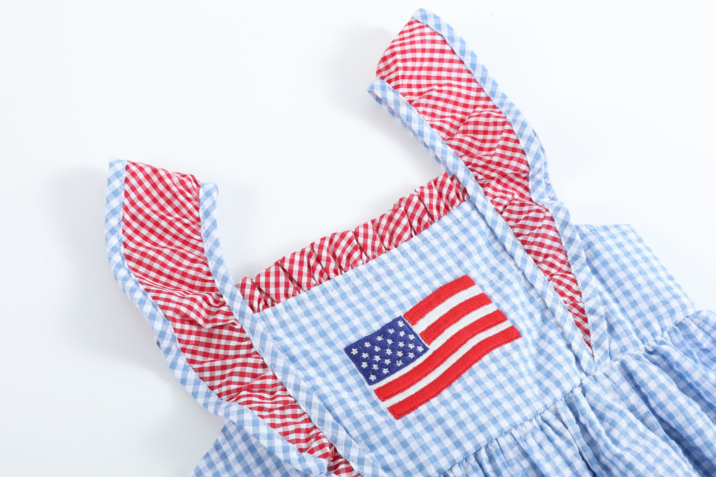 Blue Gingham American Flag Ruffle Dress