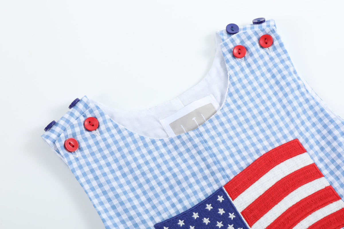 Blue Gingham American Flag Pocket Jon Jon