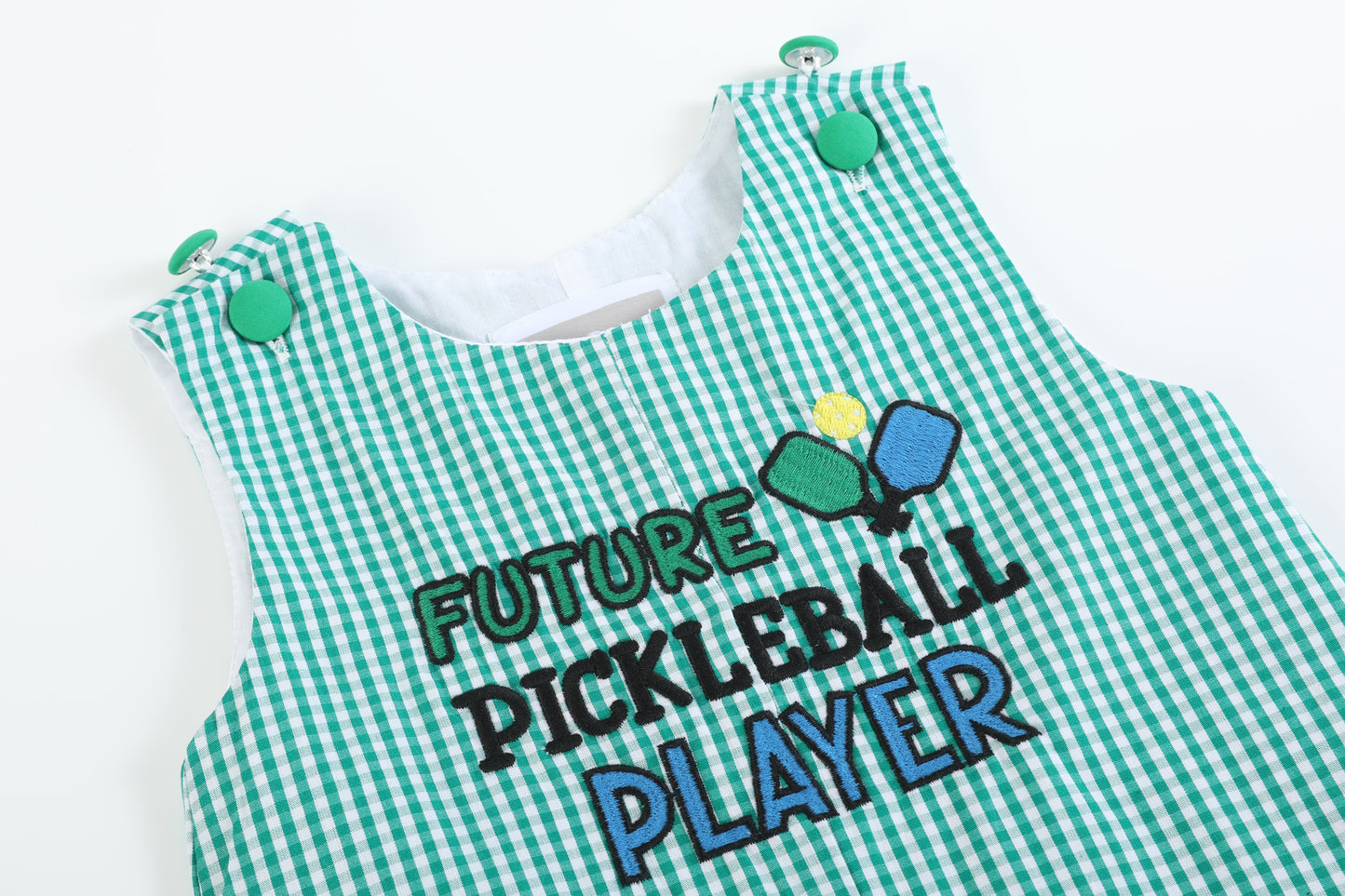Future Pickleball Player Green Gingham Romper