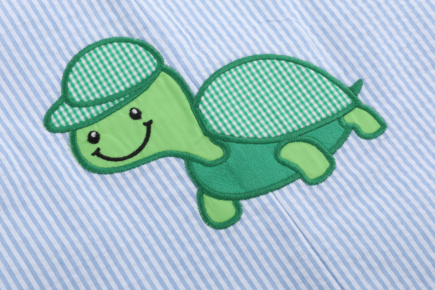 Light Blue Seersucker Turtle Shortall