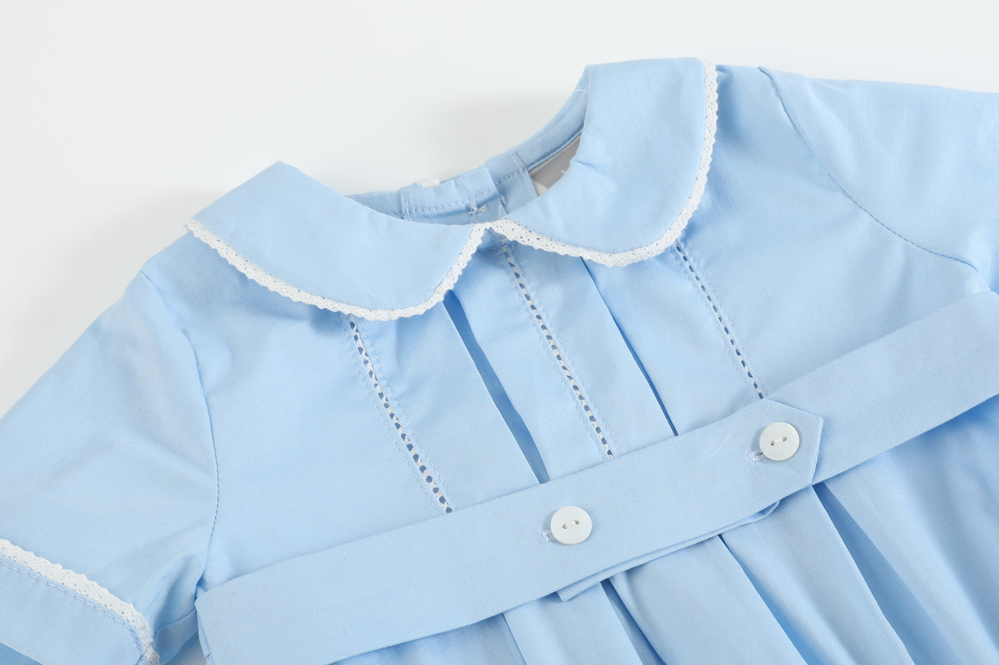 Light Blue Collared Button Romper with Bonnet