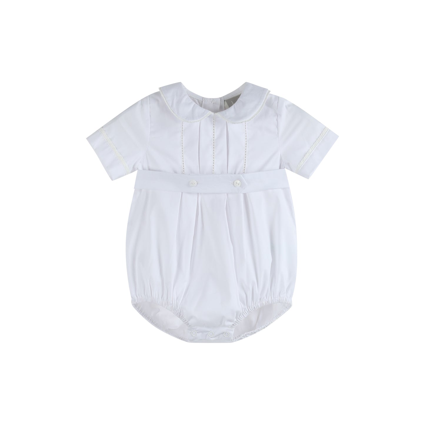 White Collared Button Romper with Bonnet