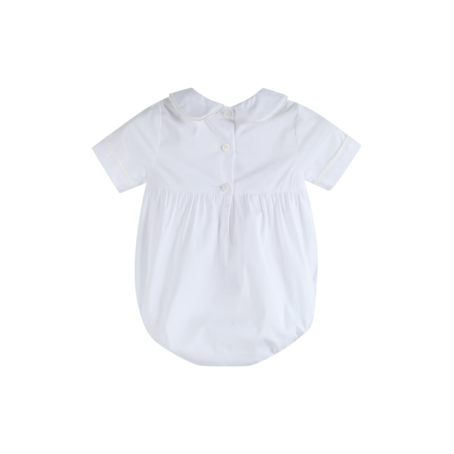 White Collared Button Romper with Bonnet