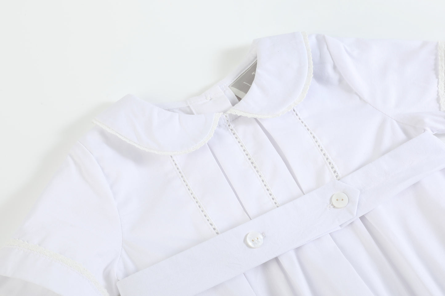 White Collared Button Romper with Bonnet