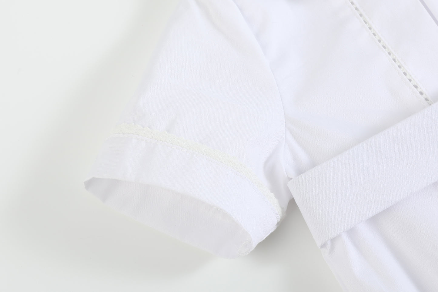 White Collared Button Romper with Bonnet