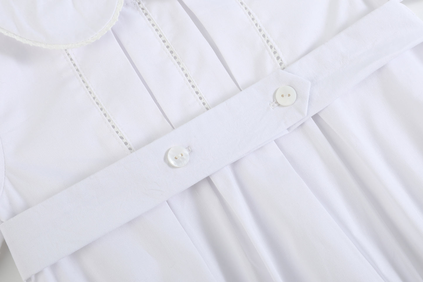 White Collared Button Romper with Bonnet