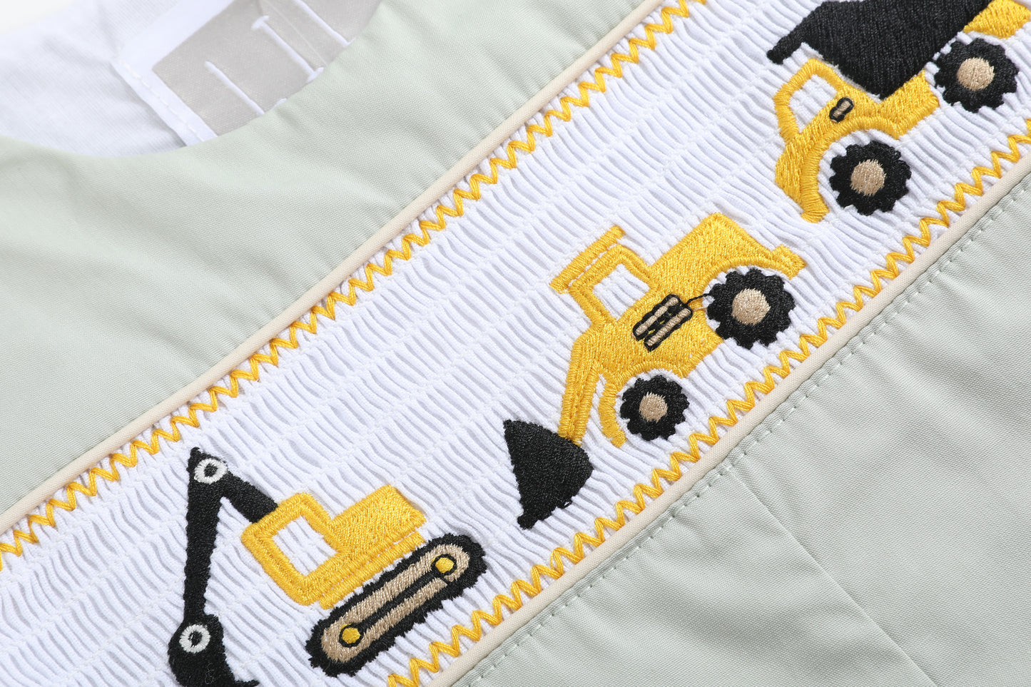 Sage Green Construction Smocked Overalls