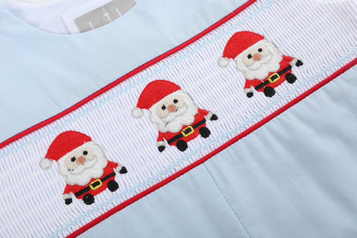 Light Blue Santa Smocked Overalls