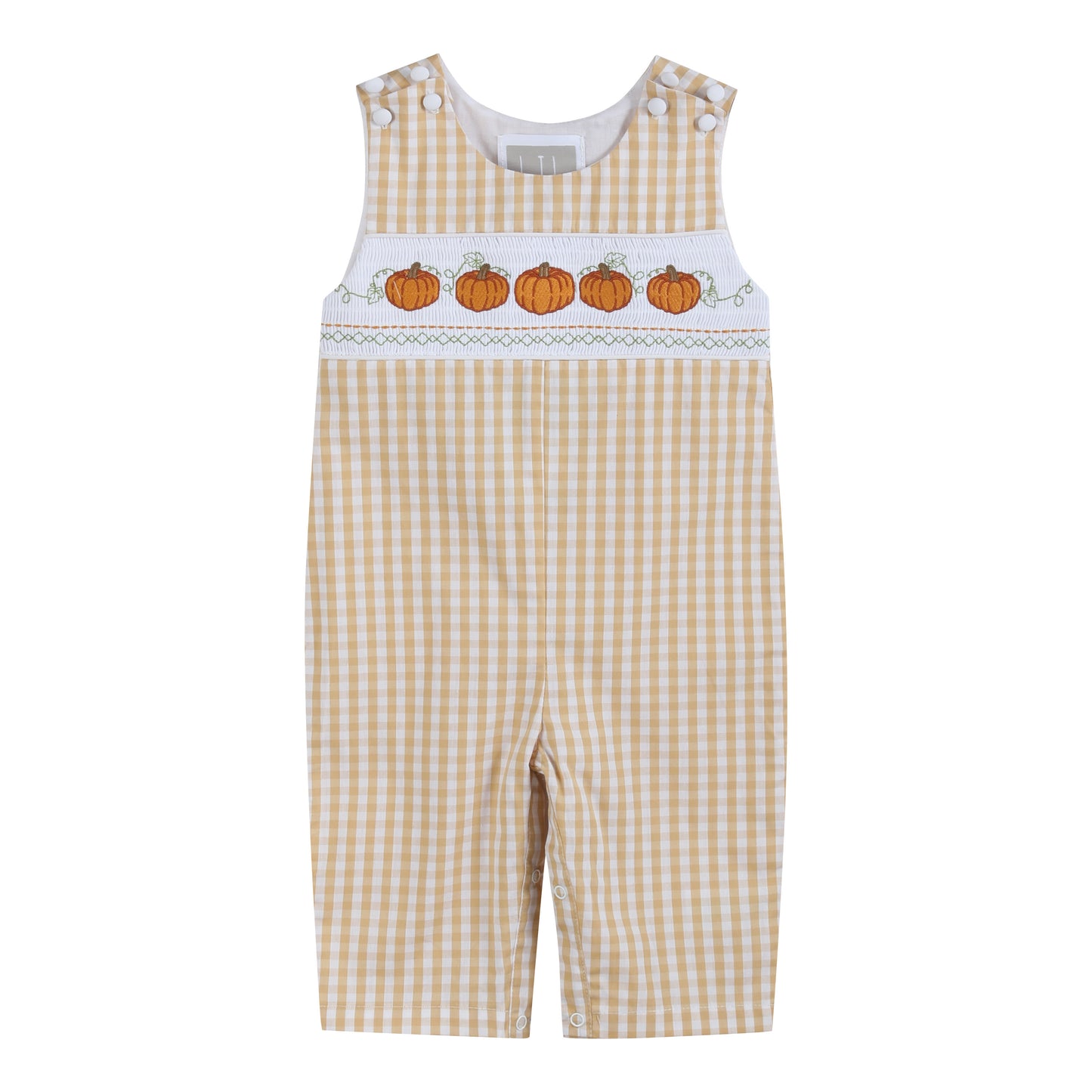Light Brown Gingham Pumpkin Vine Overalls