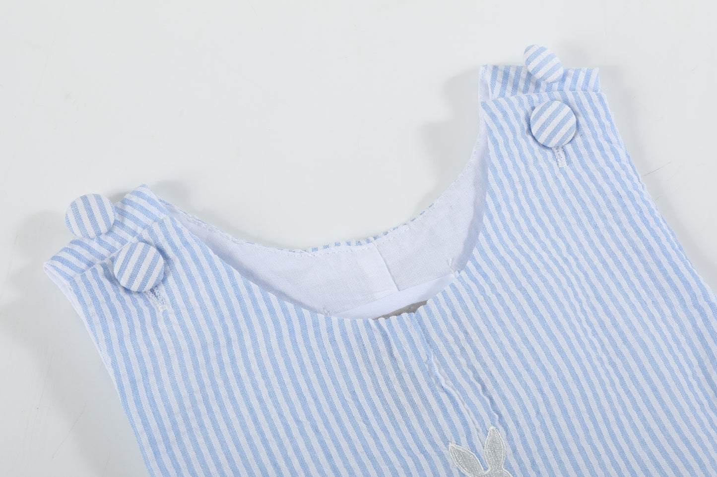 Light Blue Seersucker Easter Bunny Overalls