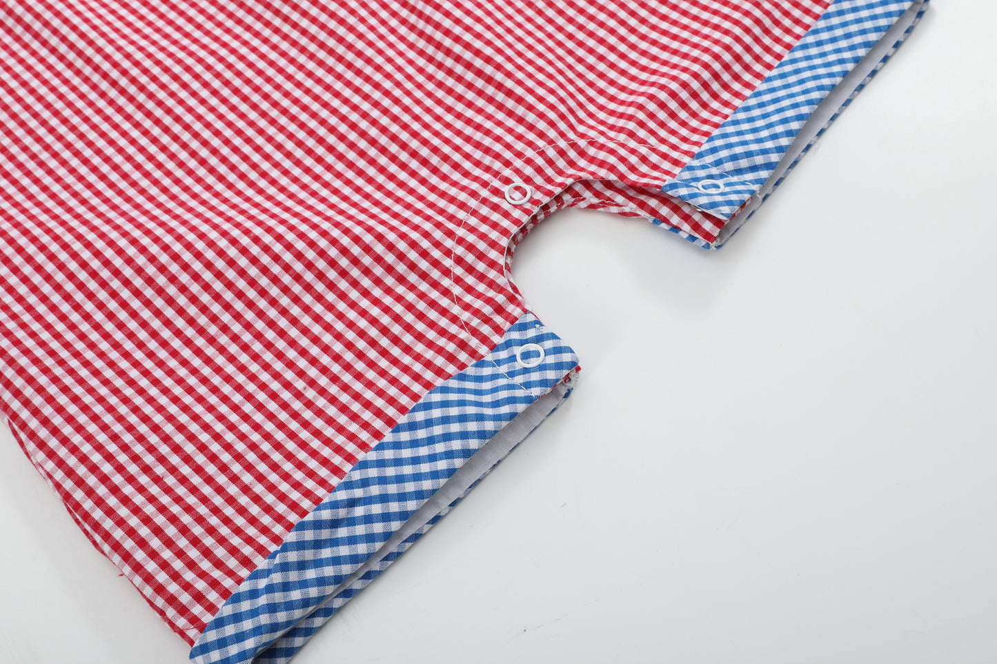 Red Gingham and Blue Baseball Smocked Shortalls