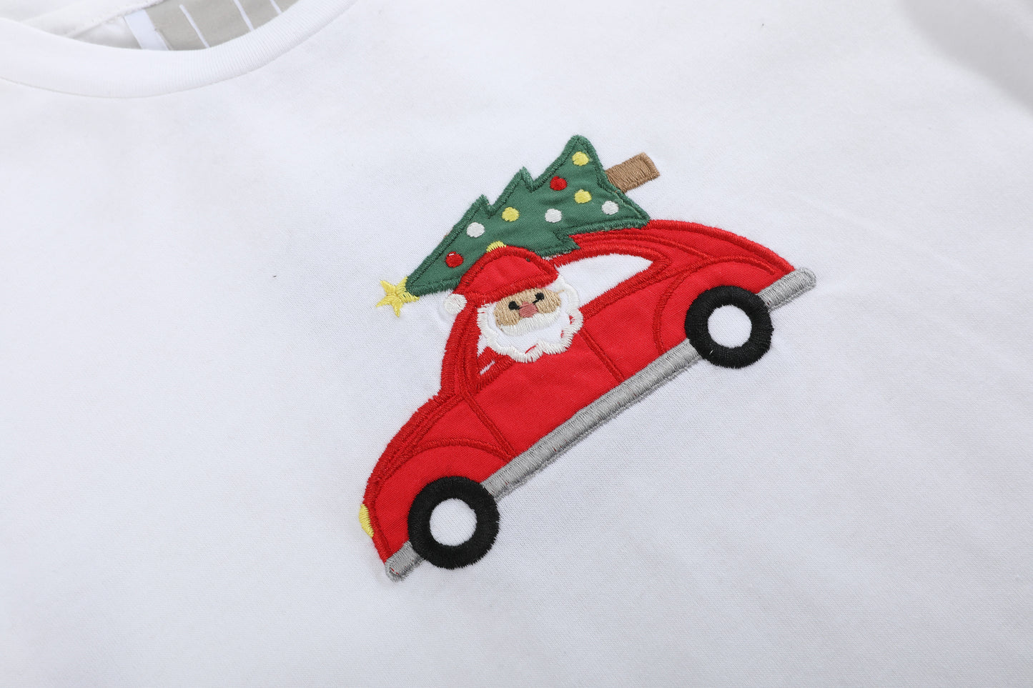 White Santa Christmas Tree Shirt and Blue Pants Set