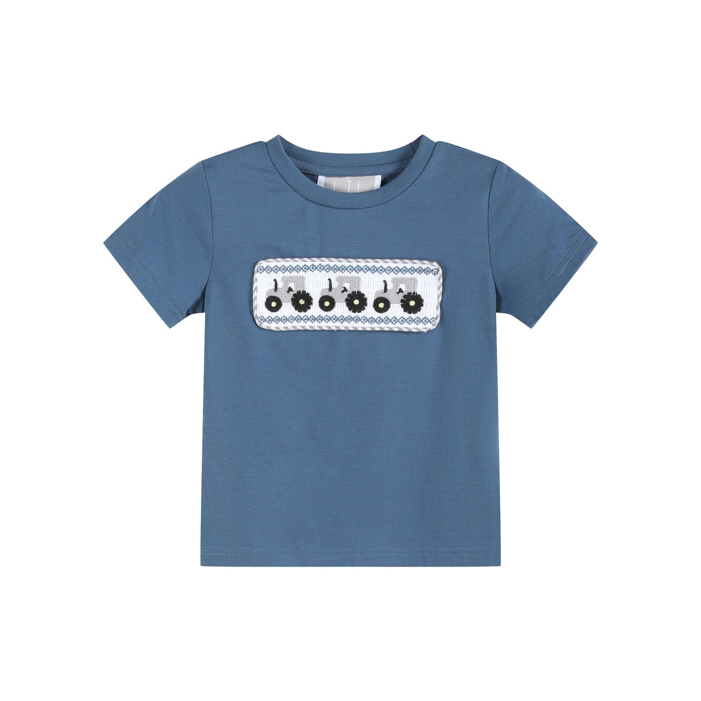 Blue Tractor Smocked Shirt and Gray Shorts Set