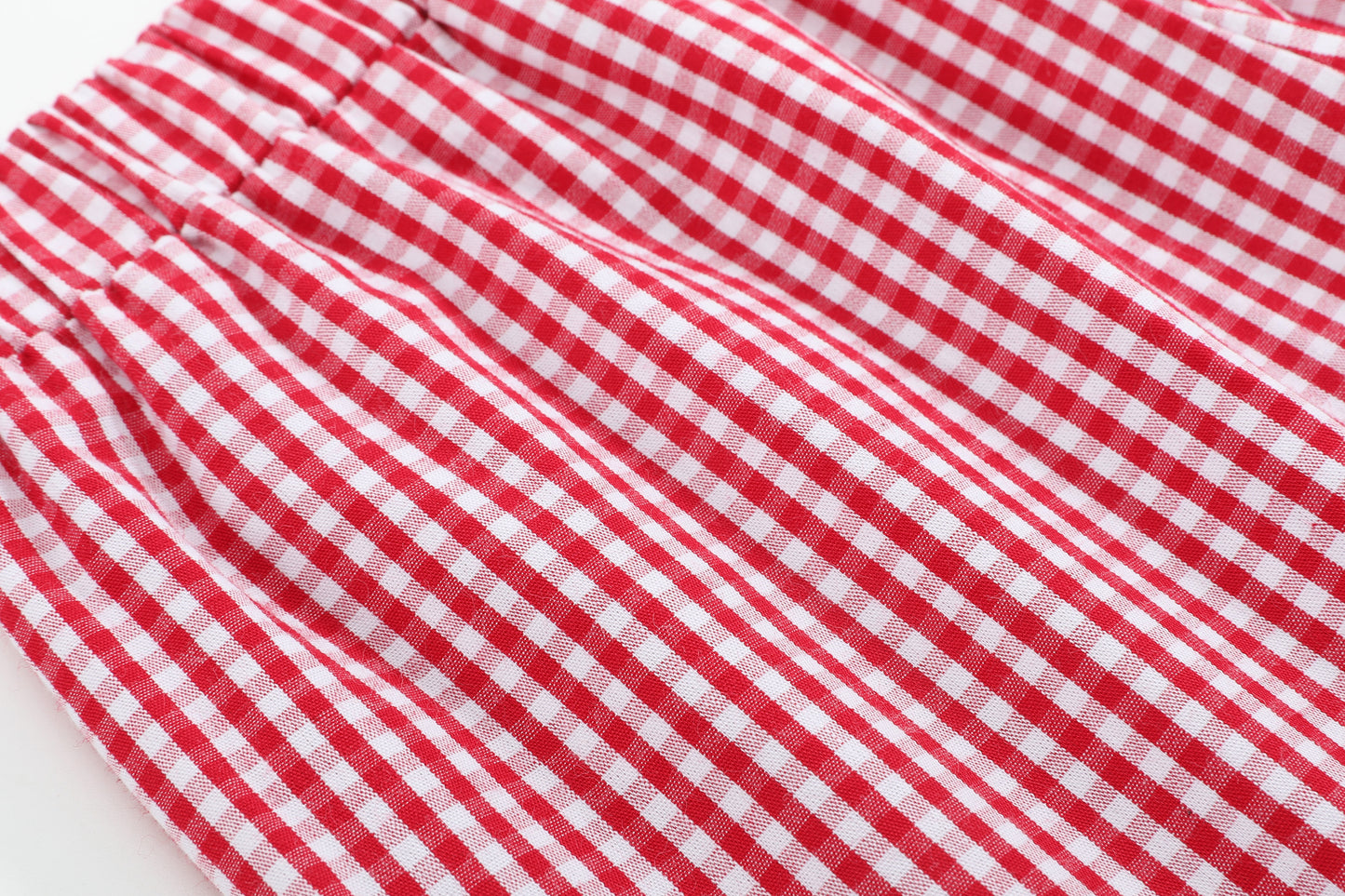 Red Gingham and Blue Baseball Smocked Shirt and Short Set