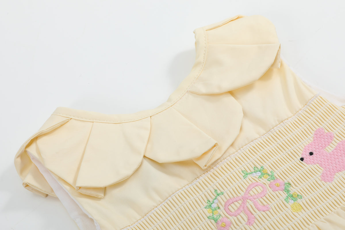 Yellow Petal Collared Smocked Bubble Romper