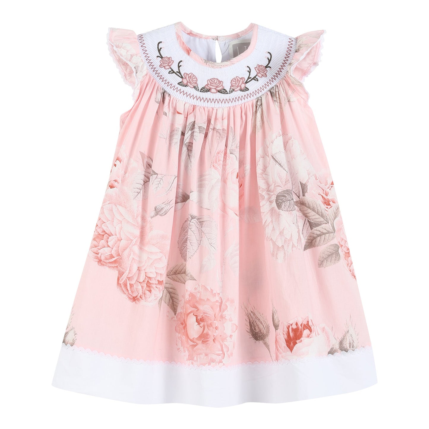 Pink Rose Smocked with Roses Bishop Dress
