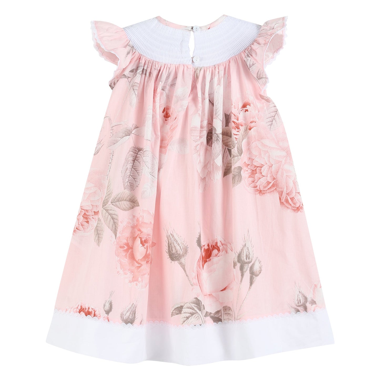 Pink Rose Smocked with Roses Bishop Dress