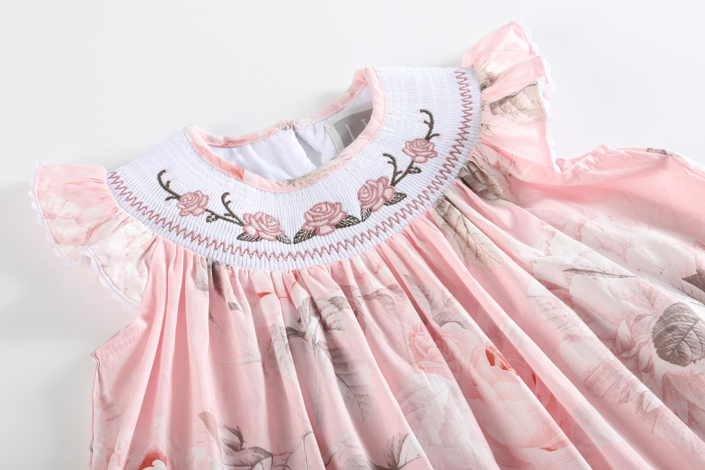Pink Rose Smocked with Roses Bishop Dress