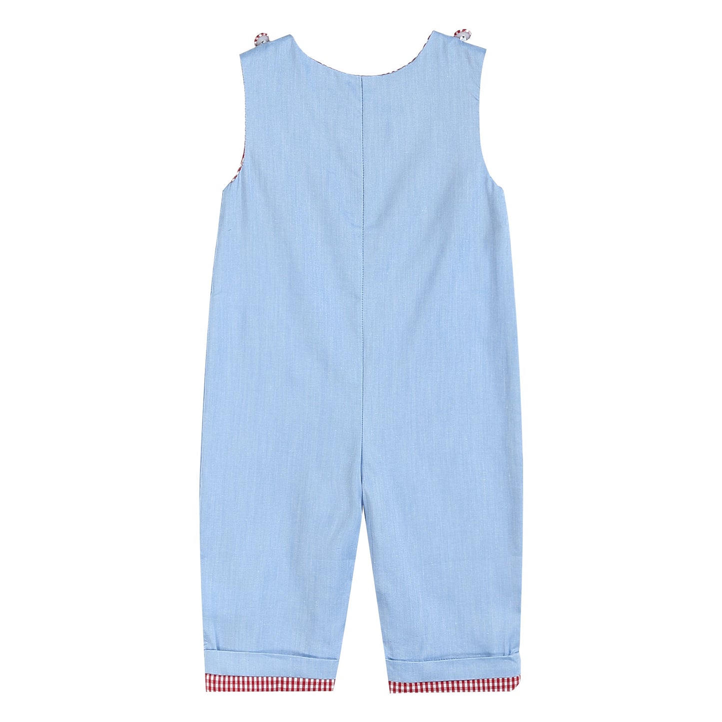 Light Blue Smocked Santa and Sleigh Overalls