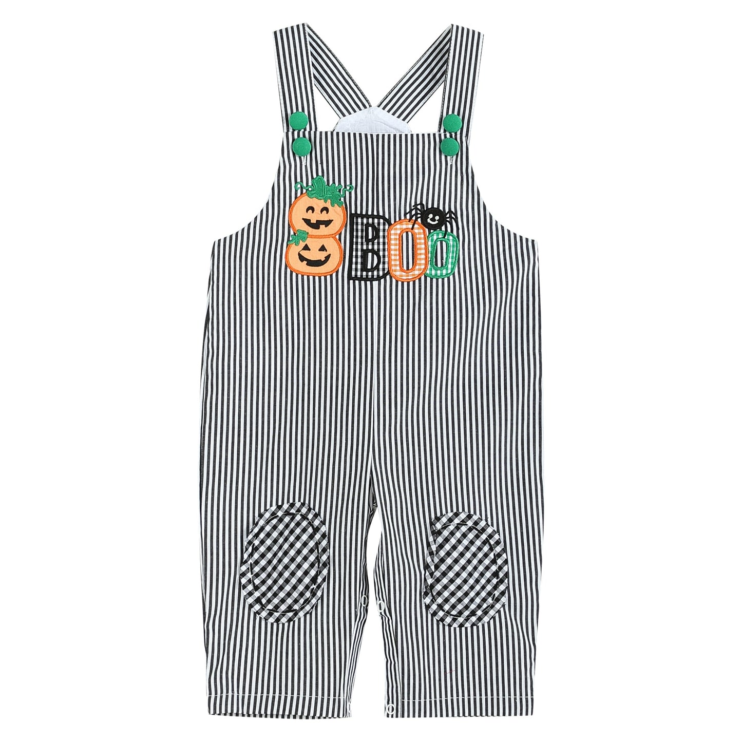 Black Stripe Pumpkin 'Boo' Overalls