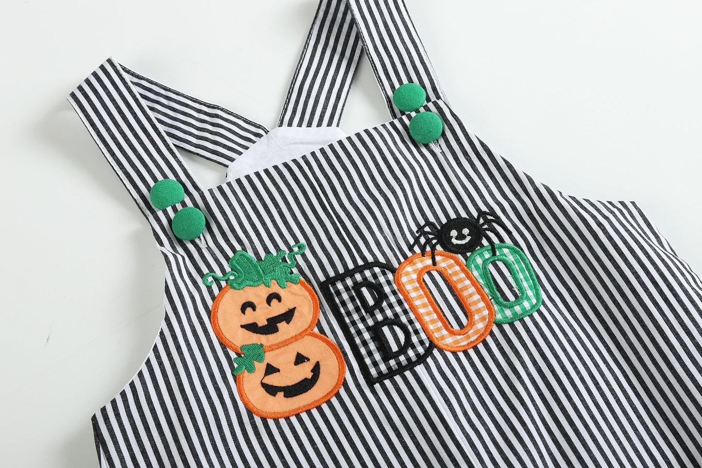 Black Stripe Pumpkin 'Boo' Overalls