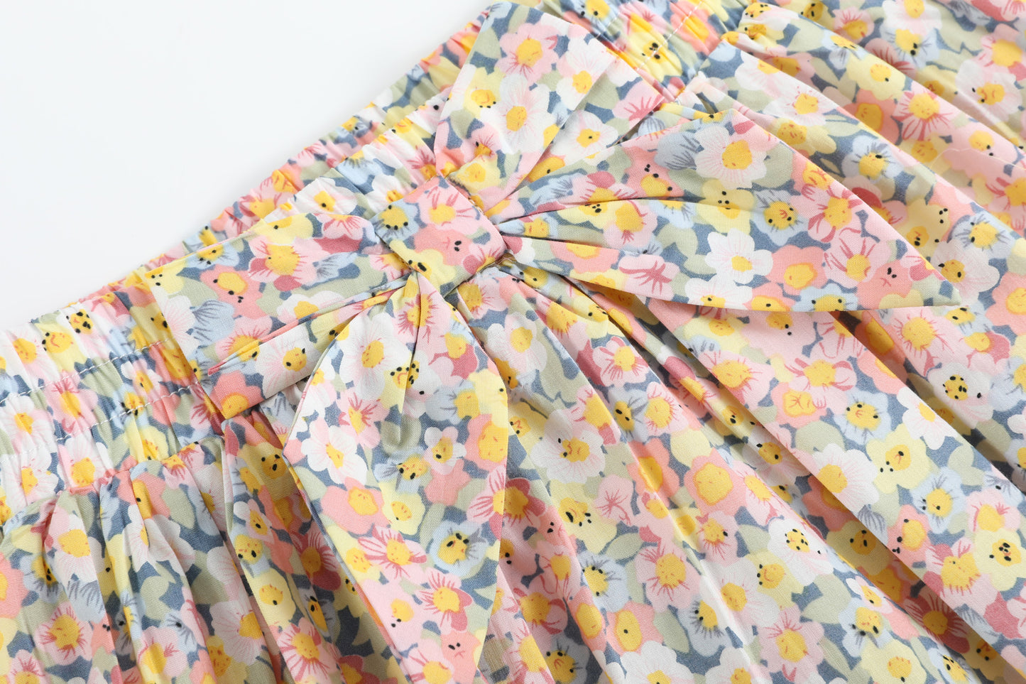 Peach Floral Print Skort and Collared Ruffle Shirt 2pc Set