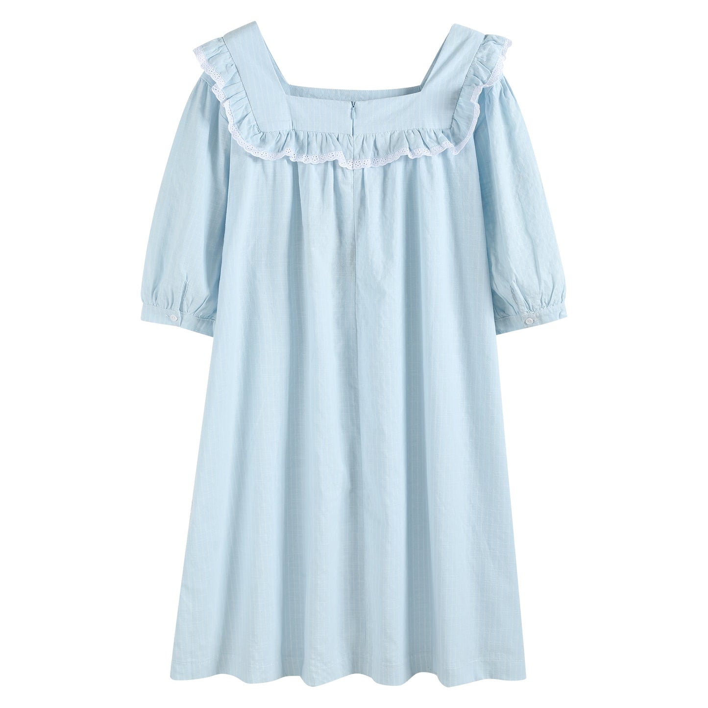Ladies Light Blue Cotton Ruffle Embroidery Dress