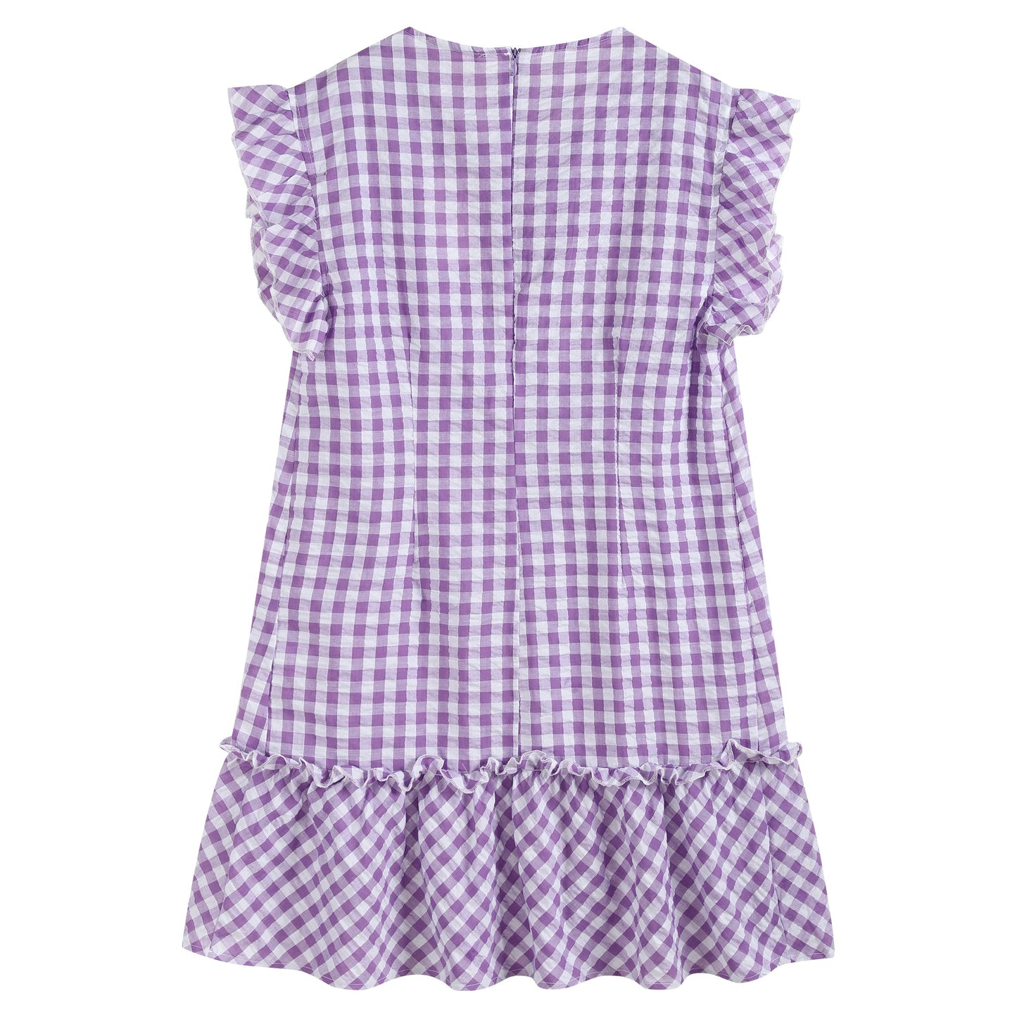 Ladies Purple Gingham Ruffle Dress
