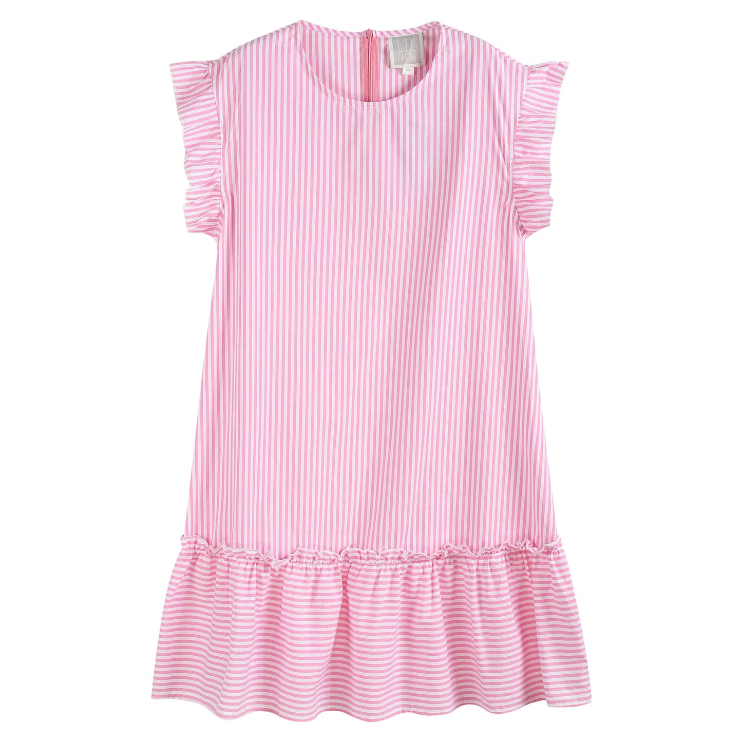 Ladies Pink Striped Ruffle Dress