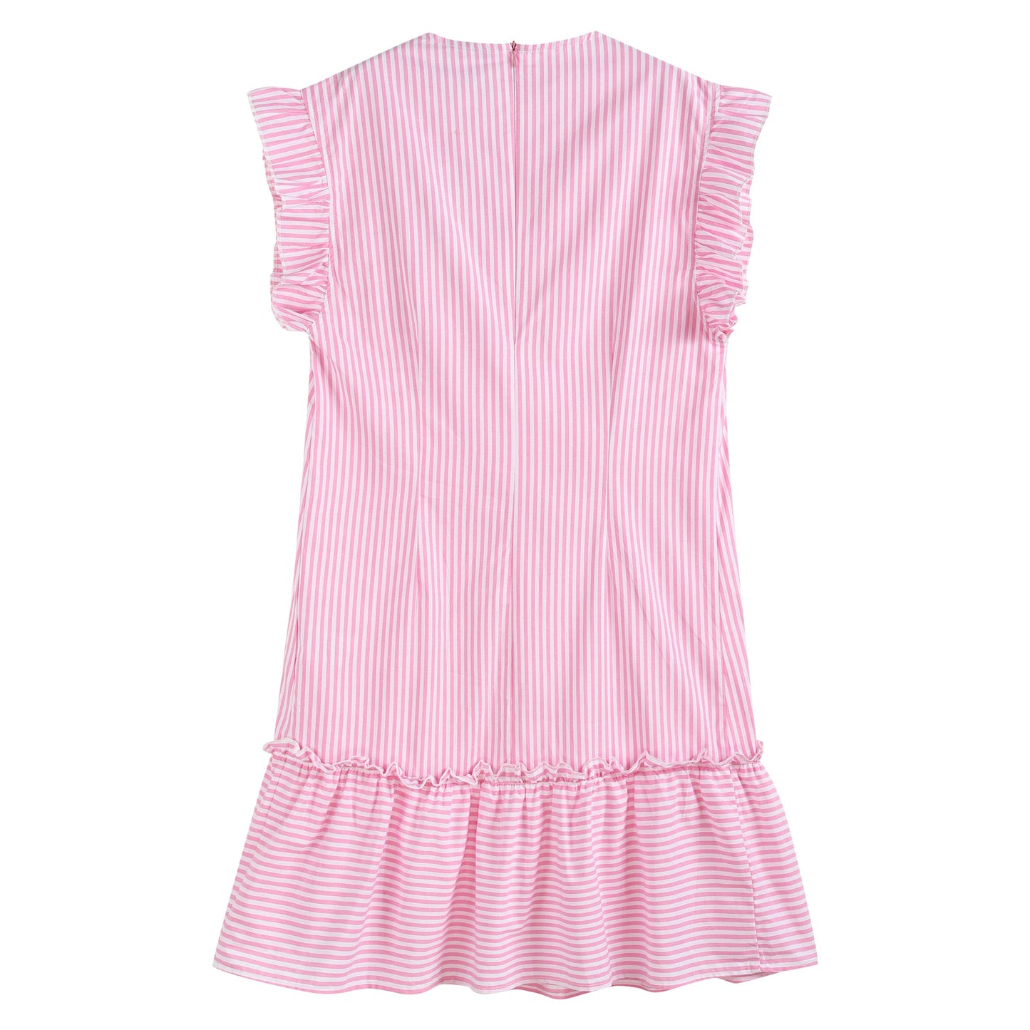 Ladies Pink Striped Ruffle Dress