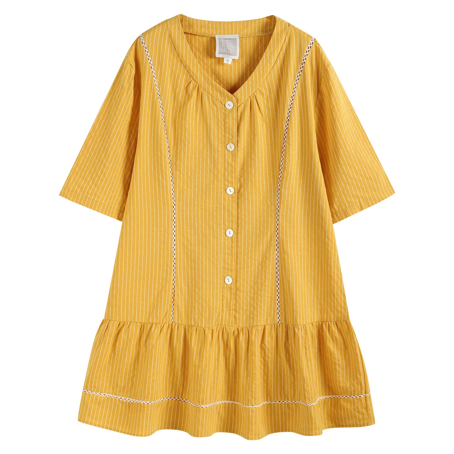 Ladies Mustard Cotton and Lace Ruffle Dress