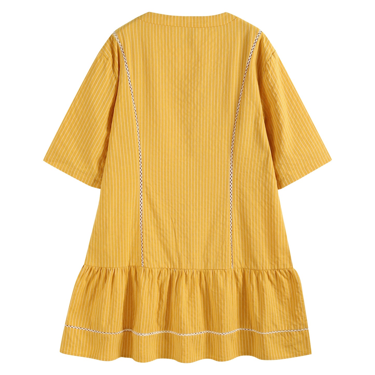 Ladies Mustard Cotton and Lace Ruffle Dress