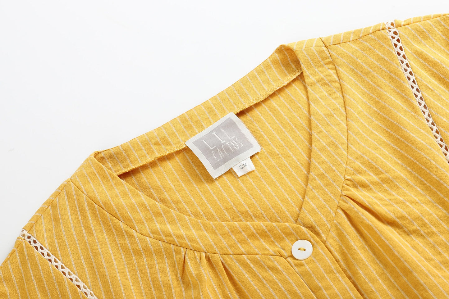 Ladies Mustard Cotton and Lace Ruffle Dress