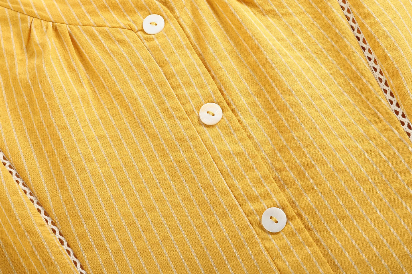 Ladies Mustard Cotton and Lace Ruffle Dress