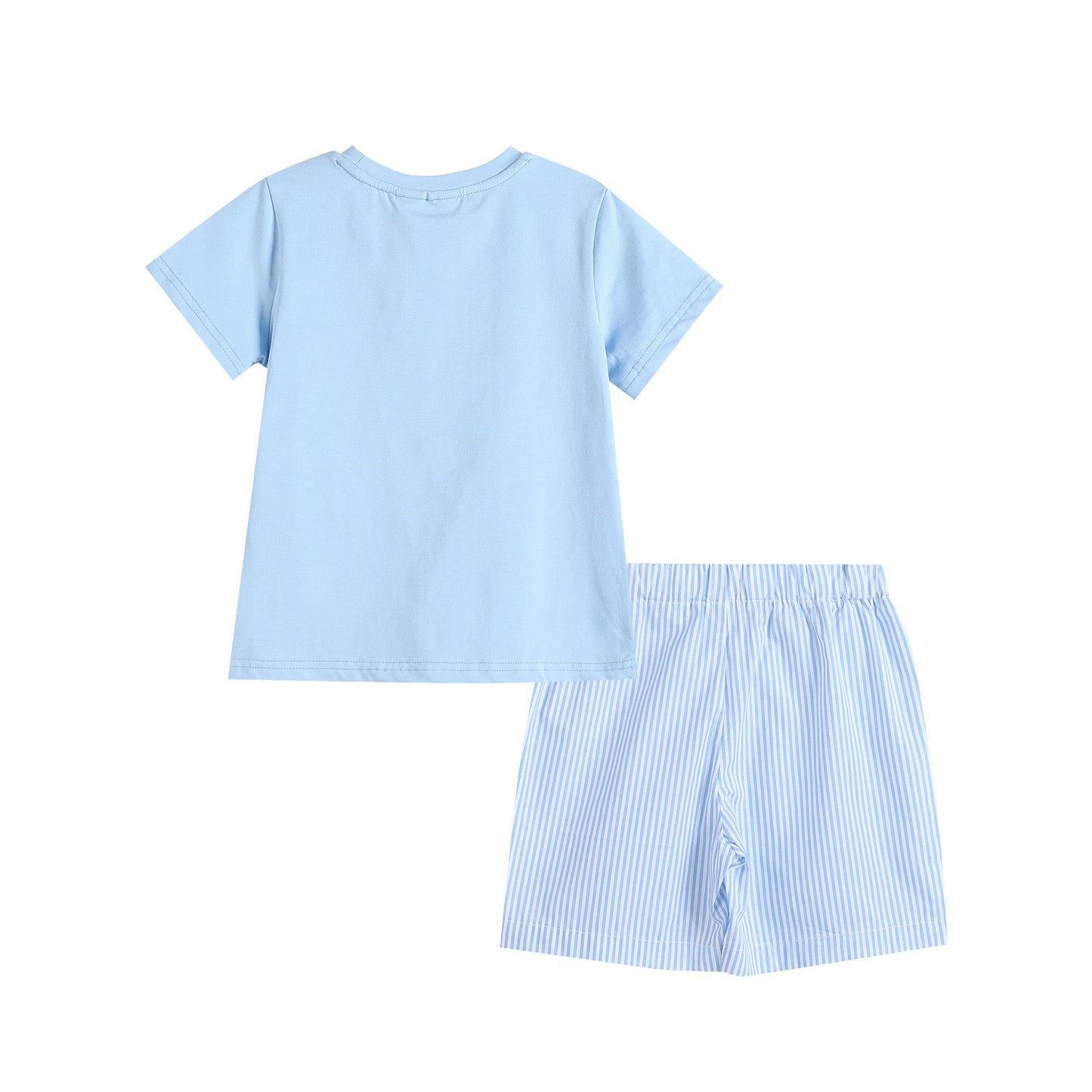 White Lemon Smocked Tee and Blue Striped Shorts