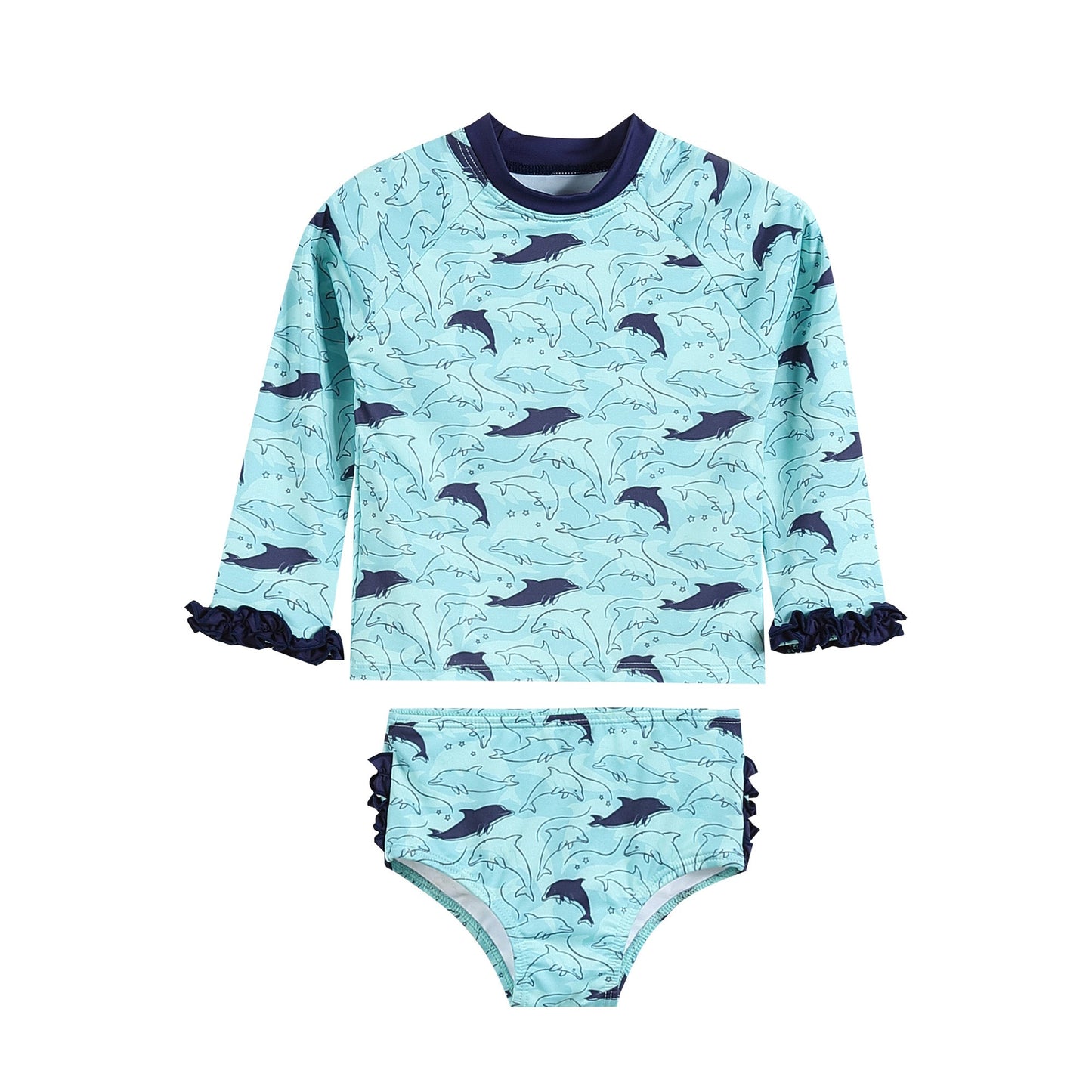 Dolphins Ruffle Rashguard and Bottoms 2 pc Set