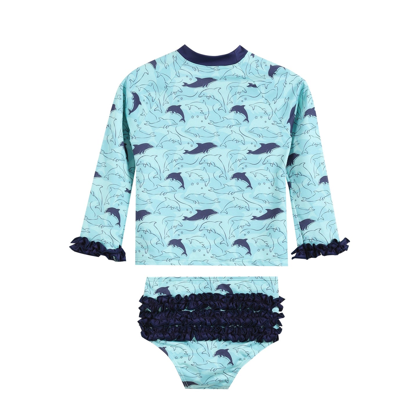 Dolphins Ruffle Rashguard and Bottoms 2 pc Set