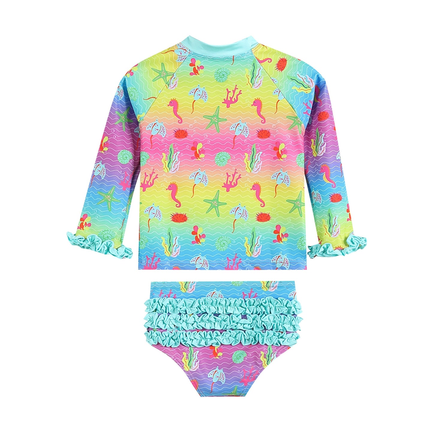 Rainbow Sea Creatures Ruffle Rashguard 2 pc Set