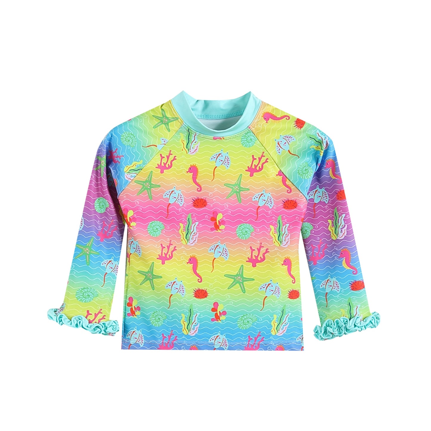 Rainbow Sea Creatures Ruffle Rashguard 2 pc Set