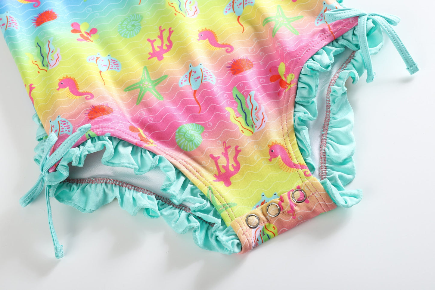Rainbow Sea Creatures Long Sleeve Ruffle Swimsuit