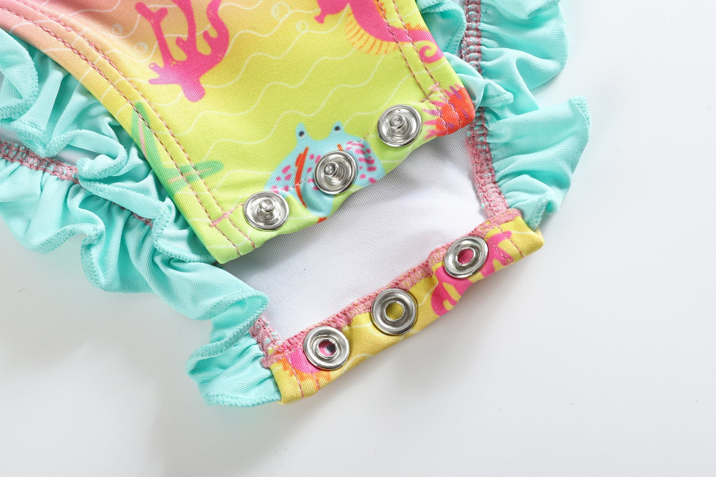 Rainbow Sea Creatures Long Sleeve Ruffle Swimsuit