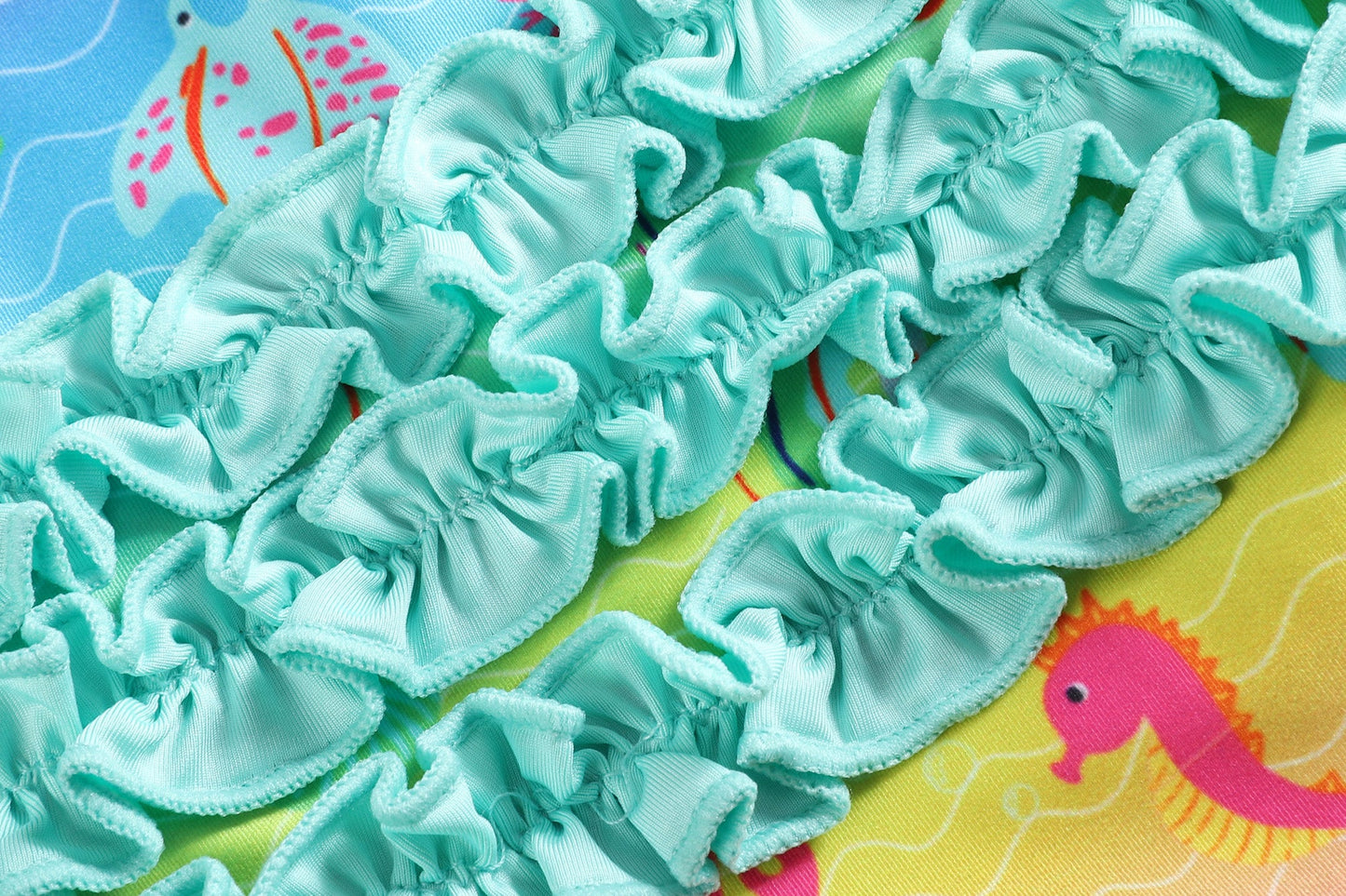 Rainbow Sea Creatures Long Sleeve Ruffle Swimsuit